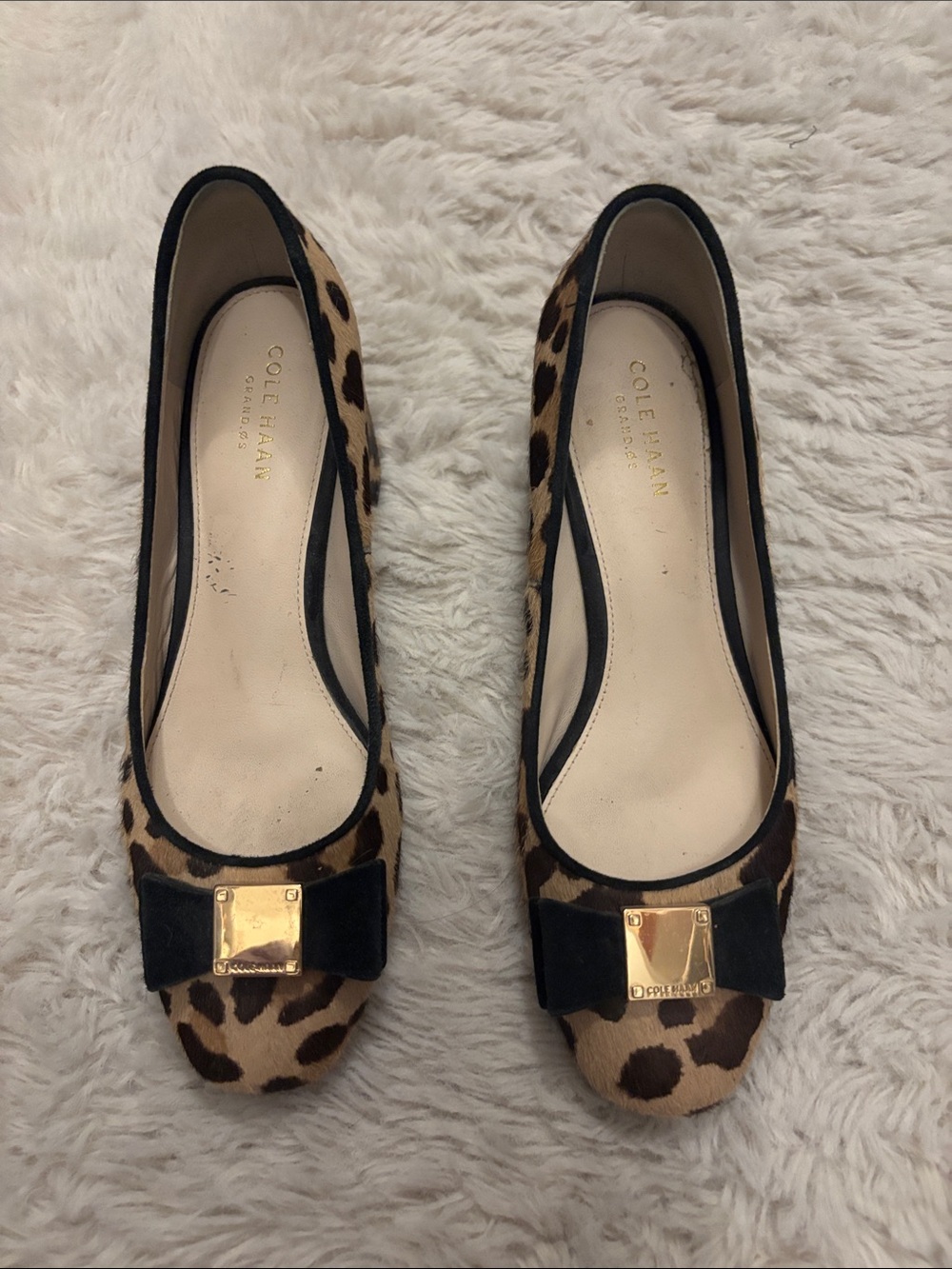 Cole Haan Leopard-Print Bow Block Heel - Brown/Black/Gold